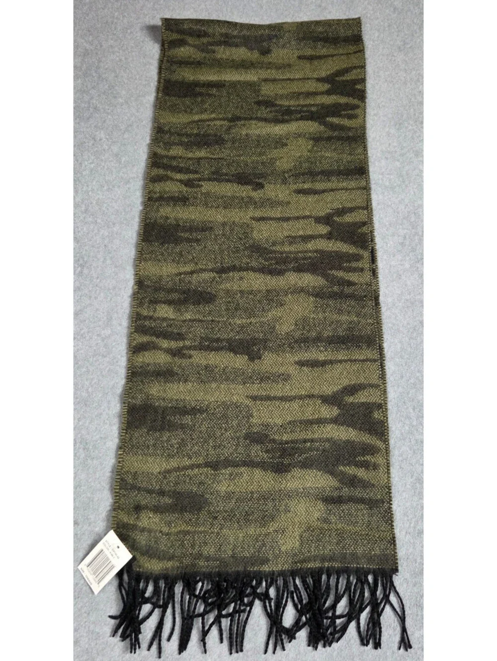 SOFTER THAN CASHMERE Scarf One Size Green Black Camo Fringe 12x64 NEW WITH TAGS